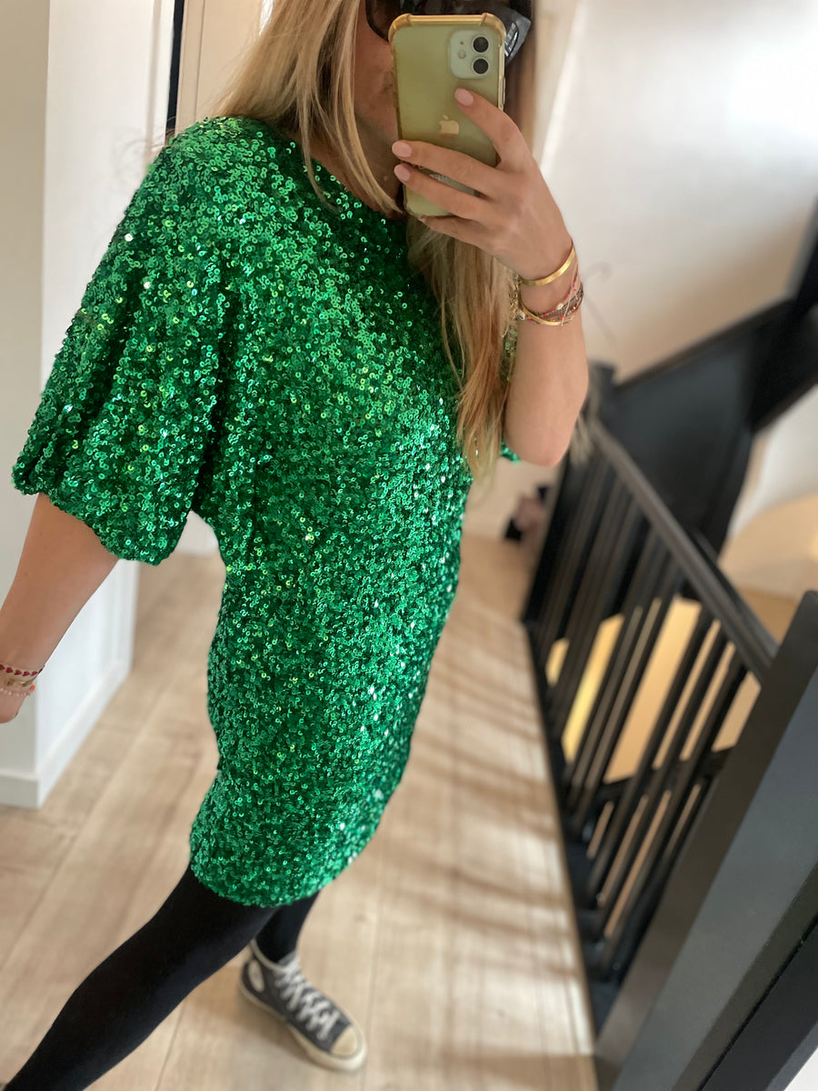 Glitter dress short Green MESTACH.