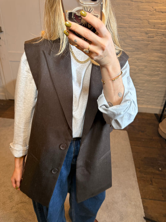 Liv mouwloze blazer - choco